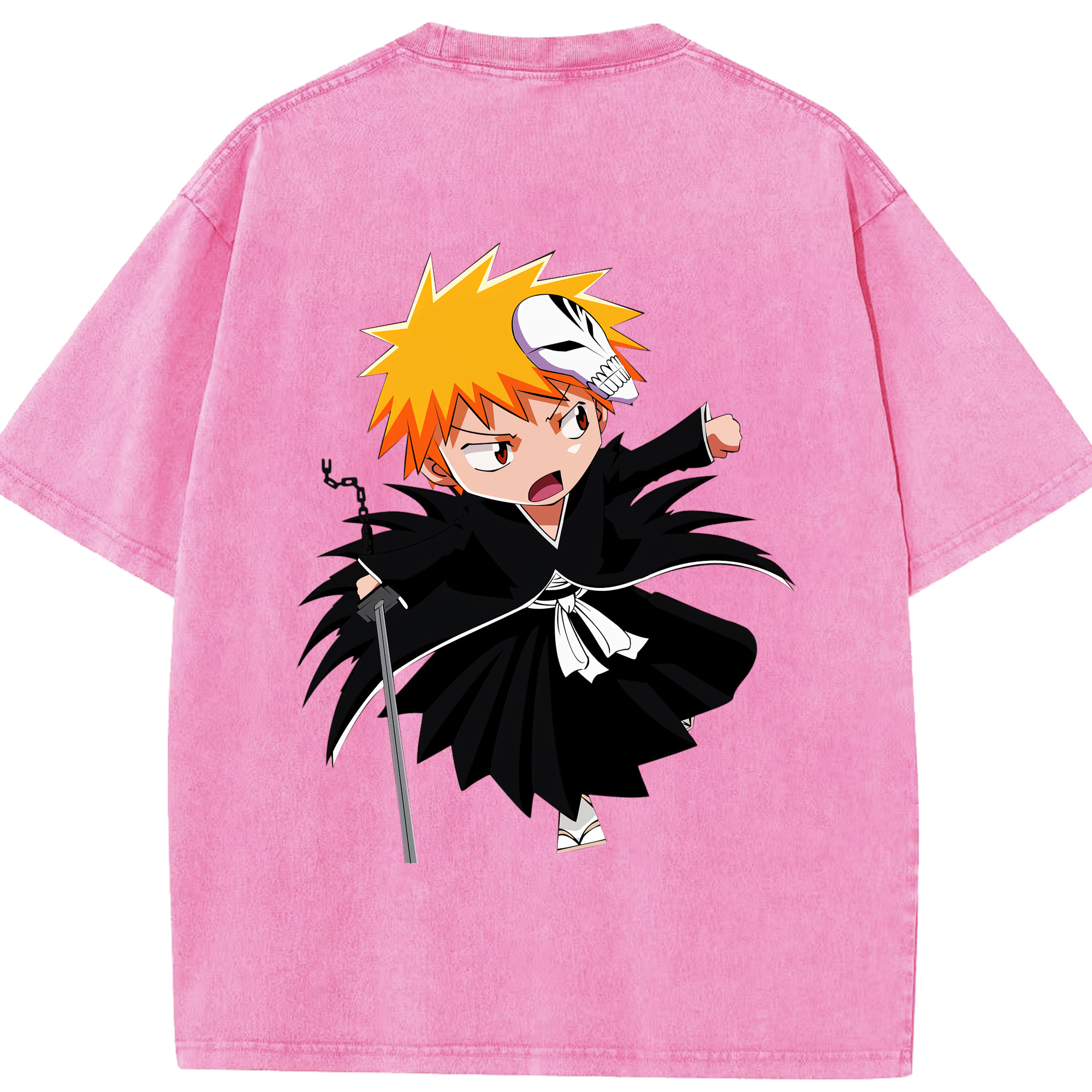 （画像用） ブリーチ 黒崎一護（くろさき いちご）BLEACH Kurosaki Ichigo 綿100% ヴィンテージ風 半袖Tシャツ（背面プリント）